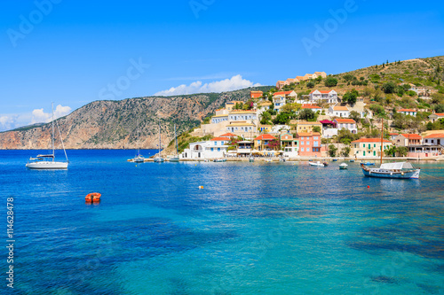 View of Assos village and beautiful sea bay, Kefalonia island, Greece