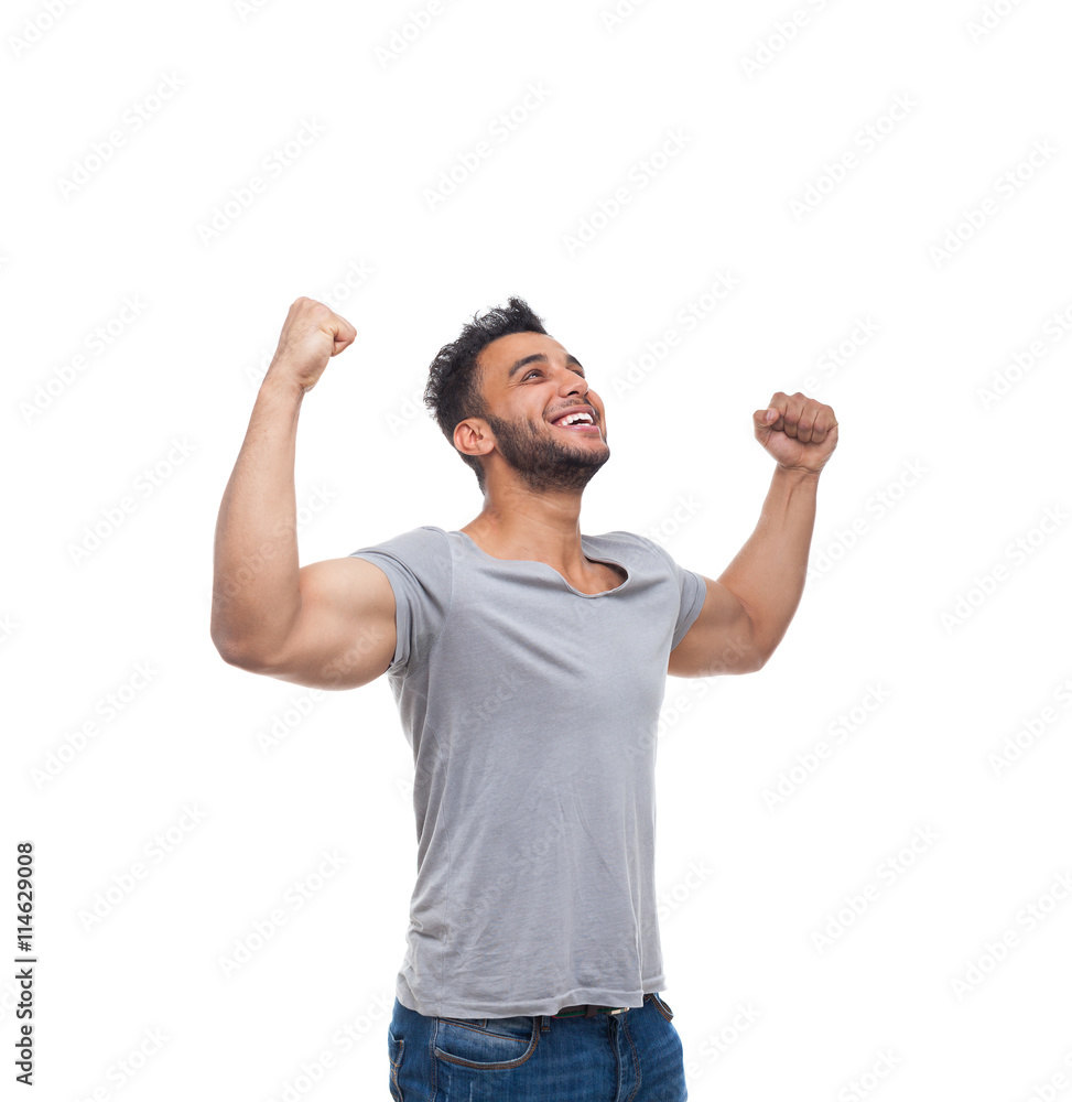 Casual Man Excited Look Up Happy Smile Casual Man Excited Look Up Happy Smile