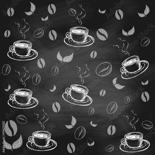 A set of food for the cafe, restaurant and fast food on paper stained in spots. Сoffee house