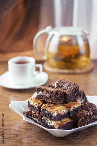 A stack of chocolate brownies
