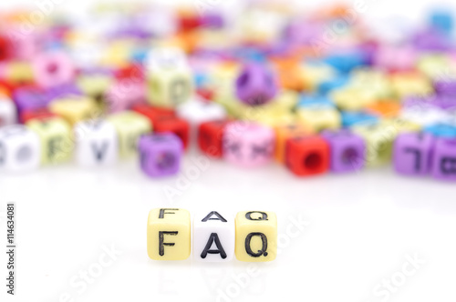 FAQ Words with Dices On White Background