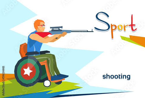 Disabled Athlete On Wheelchair Shooting Sport Competition