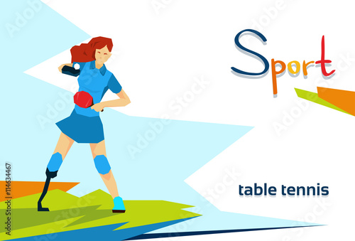 Disabled Athlete Woman Play Table Tennis Sport Competition