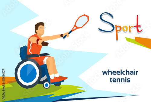 Disabled Athlete On Wheelchair Play Tennis Sport Competition