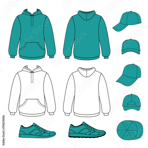 Unisex hoodie, cap, sneakers set