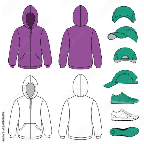 Unisex hoodie, cap, sneakers set