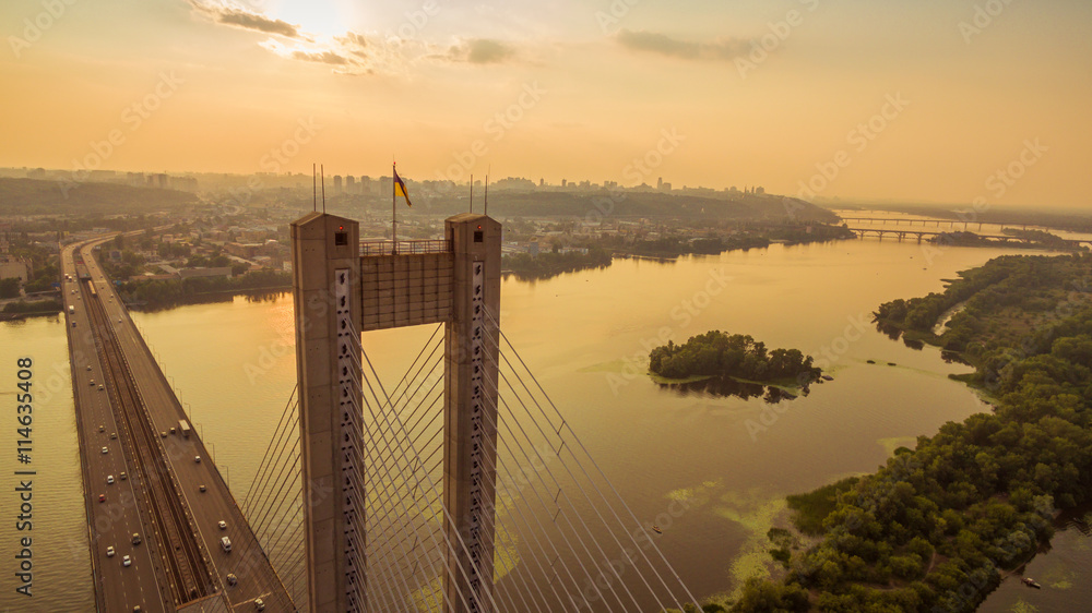 Fototapeta premium South Bridge aerial view at sunset.