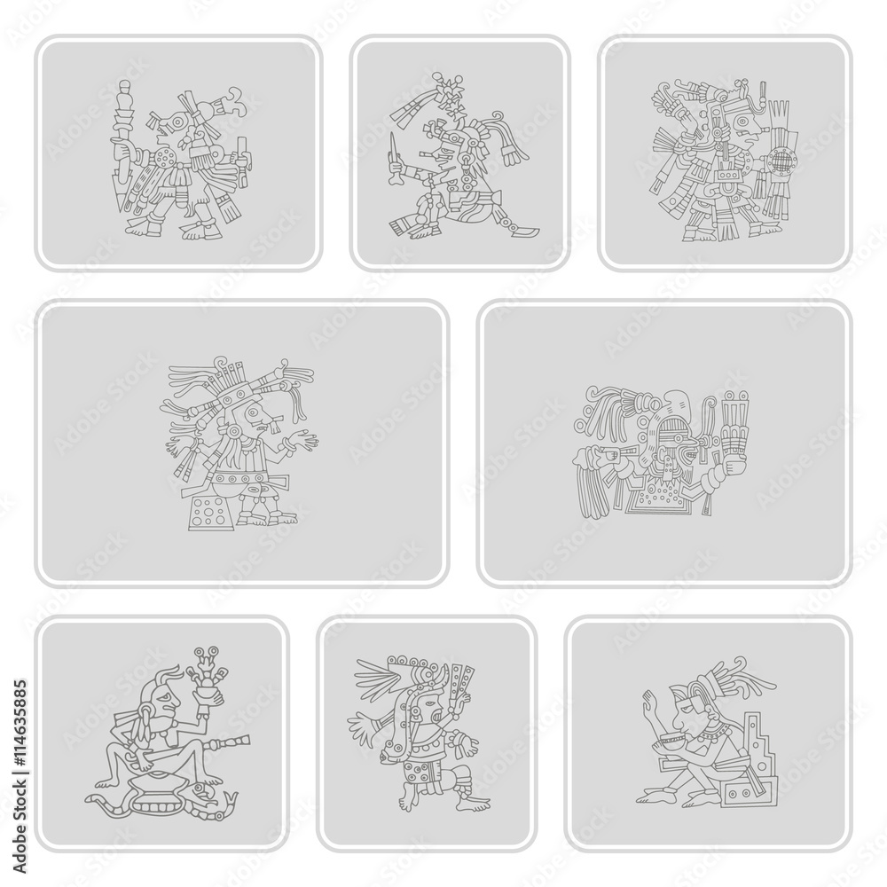 set of monochrome icons with symbols from Aztec codices for your design set of monochrome icons with symbols from Aztec codices for your design
