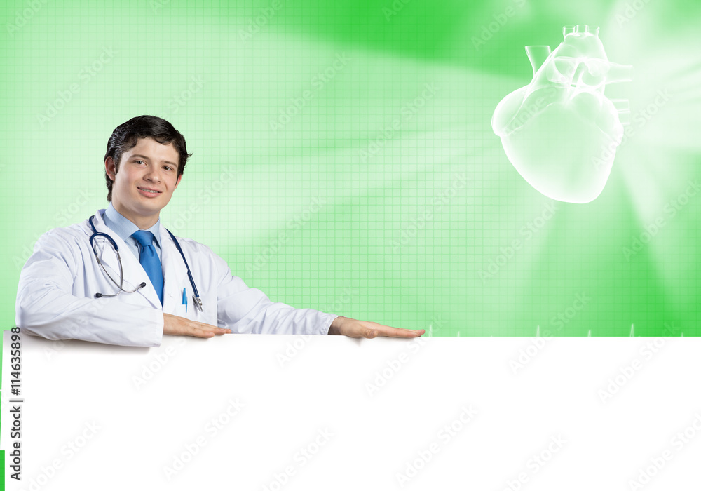 Doctor with banner Doctor with banner