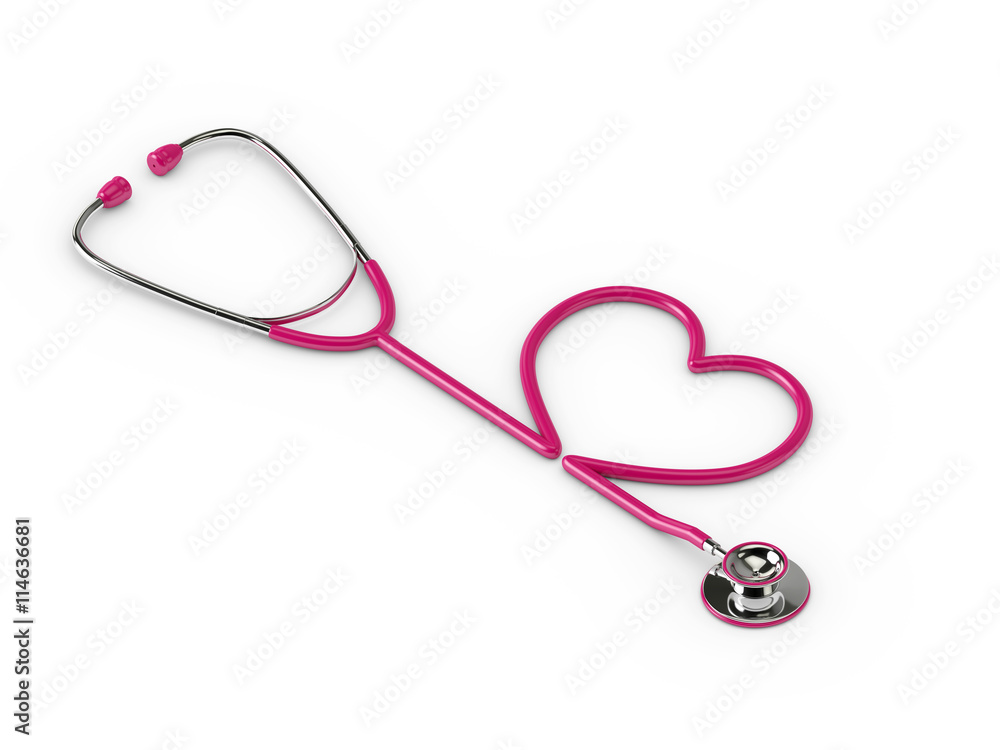 3d rendered pink stethoscope with heart isolated over white 3d rendered pink stethoscope with heart isolated over white