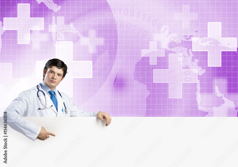 Doctor with banner Doctor with banner