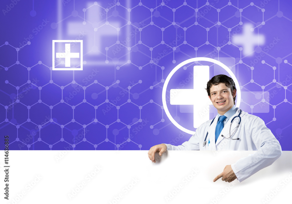 Doctor with banner Doctor with banner