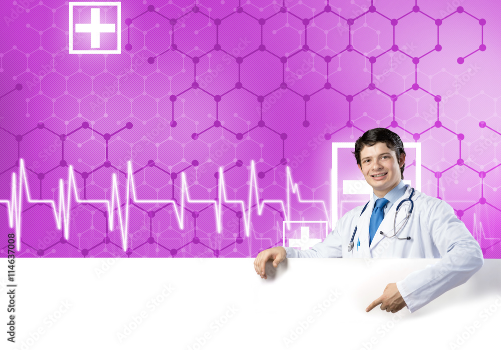 Doctor with banner Doctor with banner