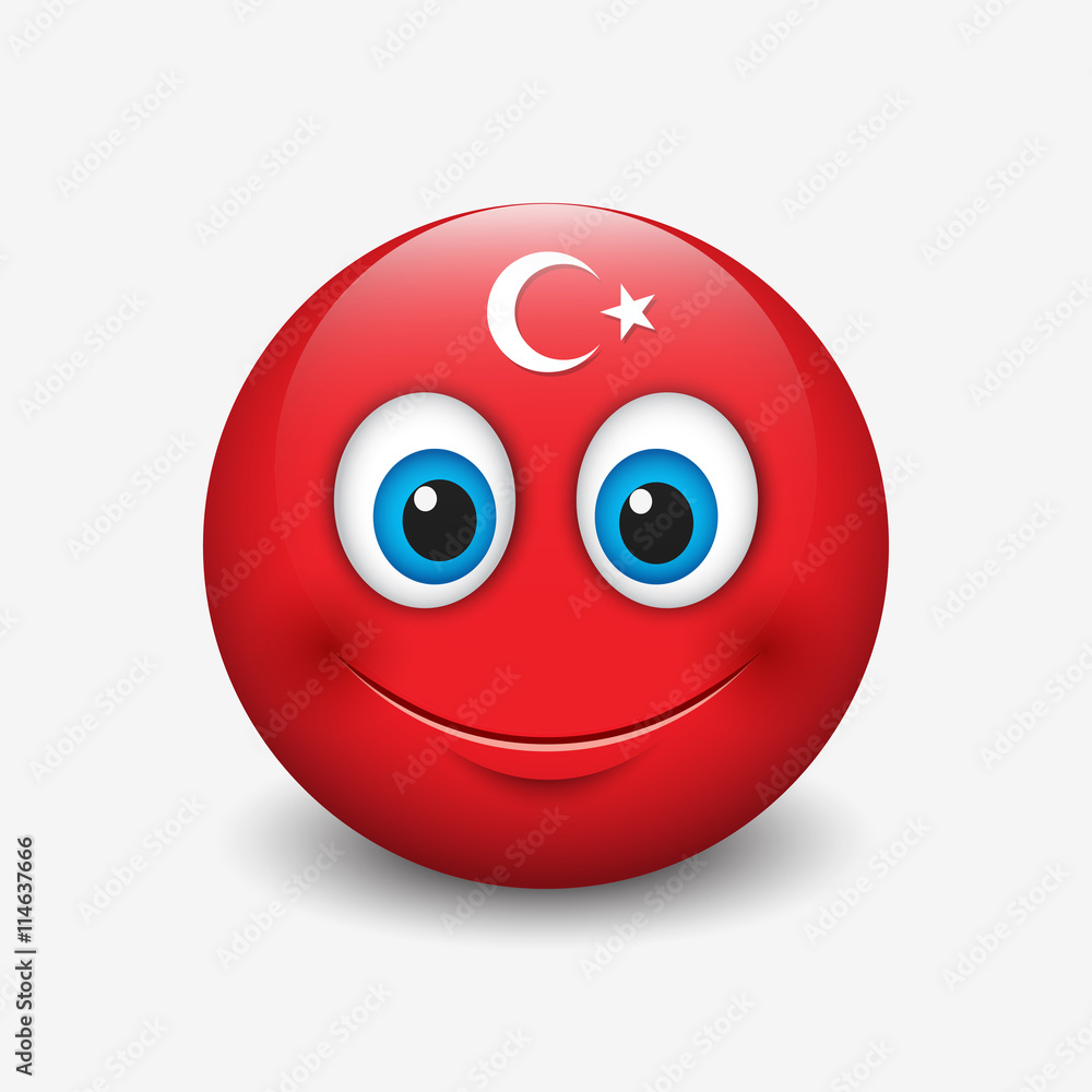 Cute emoticon isolated on white background with Turkey flag motive - smiley Cute emoticon isolated on white background with Turkey flag motive - smiley