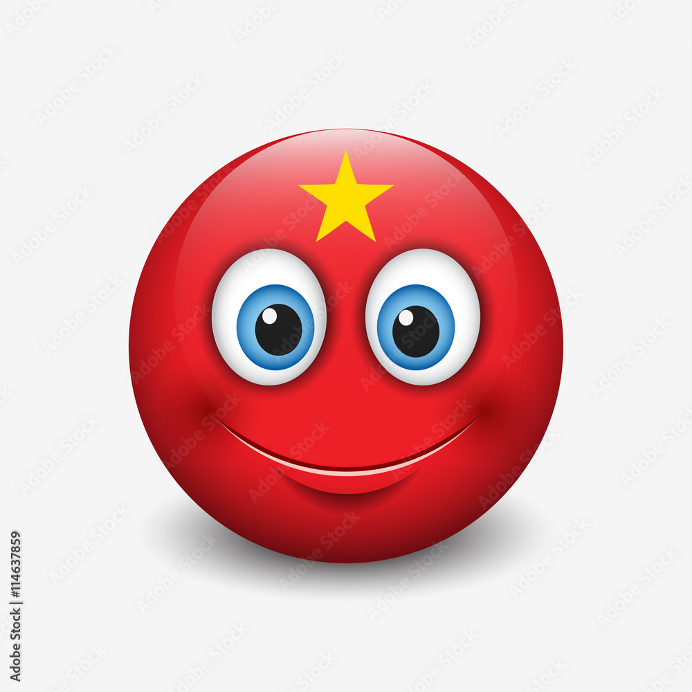 Cute emoticon isolated on white background with Vietnam flag motive - smiley Cute emoticon isolated on white background with Vietnam flag motive - smiley