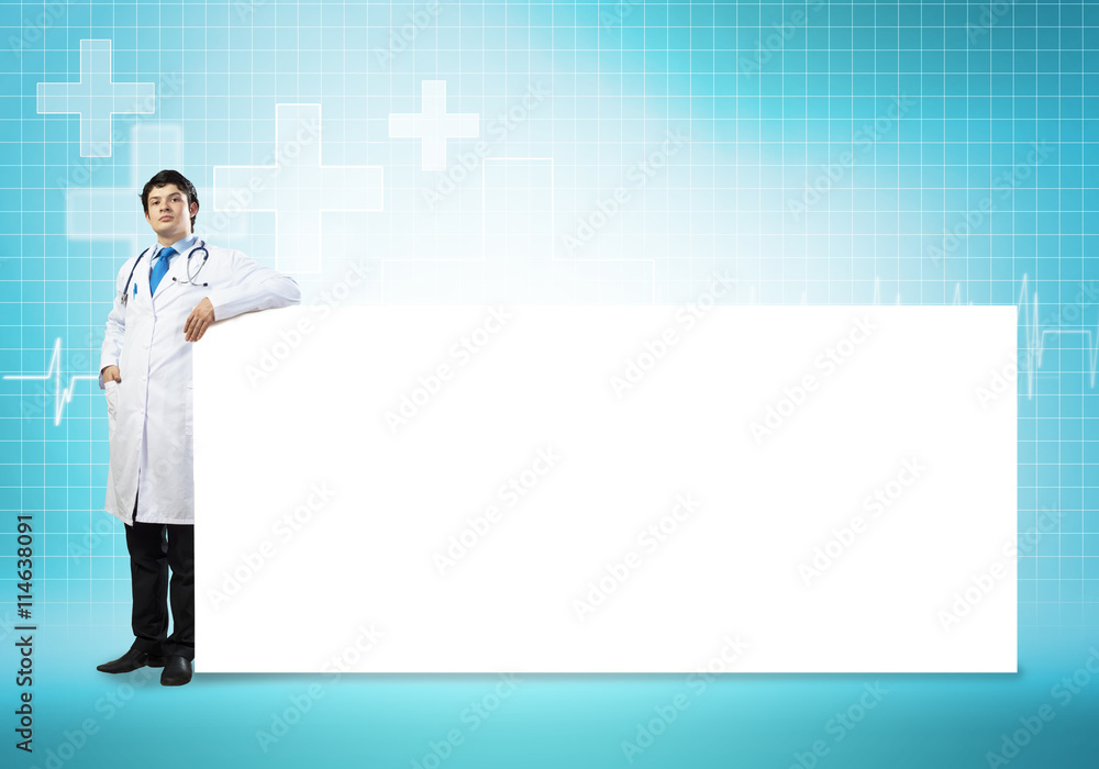 Doctor with banner Doctor with banner
