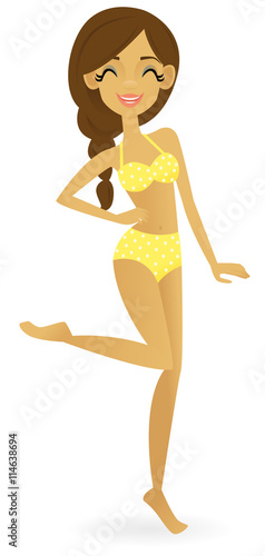 Smiling girl in a polka dot bikini