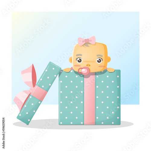 Cute baby inside gift box background , vector , illustration