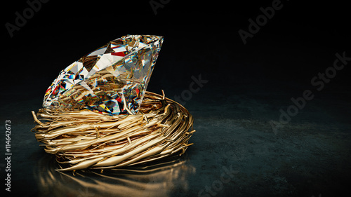 One big Diamond in nest. 3D...