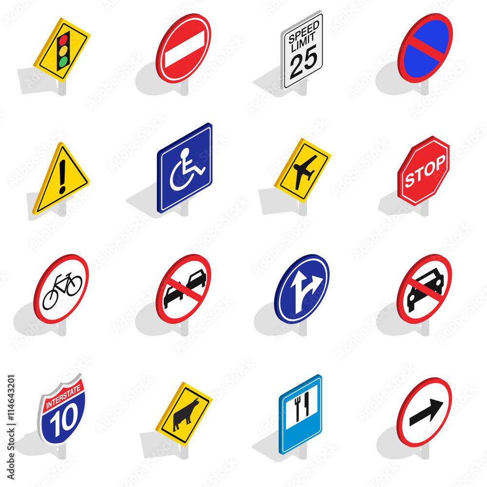 Road Sign icons set, isometric 3d style Road Sign icons set, isometric 3d style