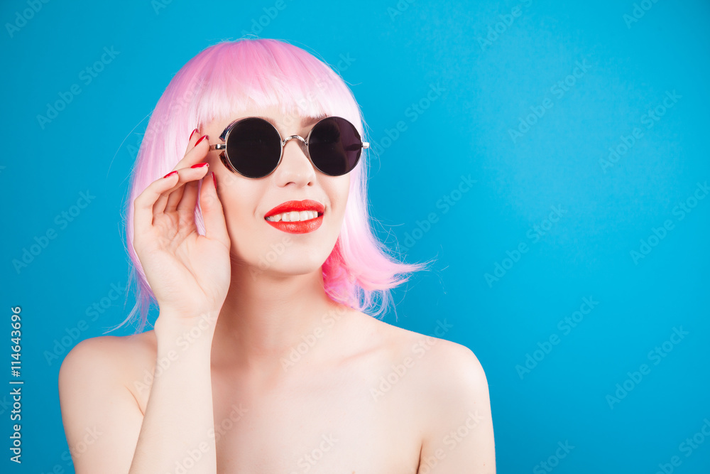 beautiful woman wearing pink wig beautiful woman wearing pink wig