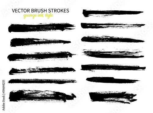 Grunge ink brush stroke set. Abstract freehand strokes.