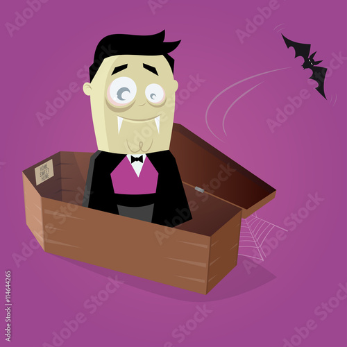 funny comic vampire in a coffin