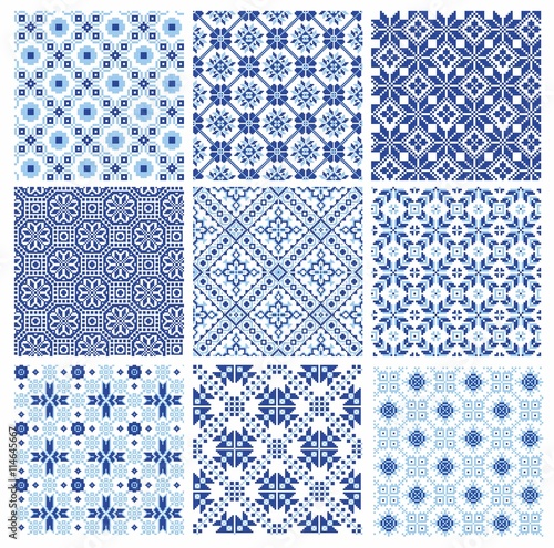 set of seamless background with ethnic patterns. seamless pattern in folk style.