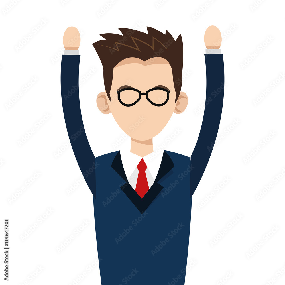 young businessman with glasses and arms up icon young businessman with glasses and arms up icon