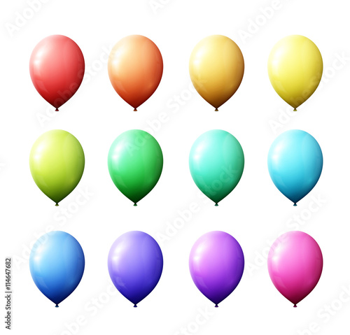 Set realistic color air balloons isolated on white background. Realistic balls for decor. Festive scenery