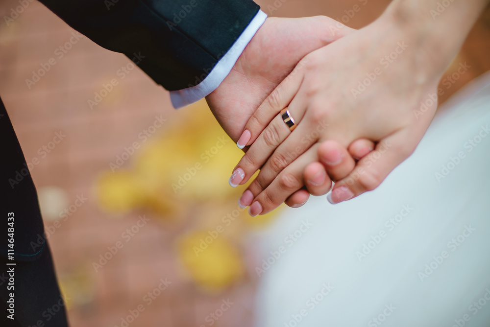 Newly wed couple's hands with wedding rings Newly wed couple's hands with wedding rings
