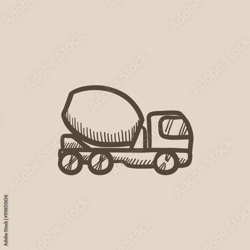 Concrete mixer truck sketch icon.