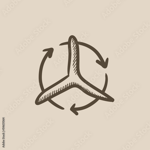 Windmill with arrows sketch icon.