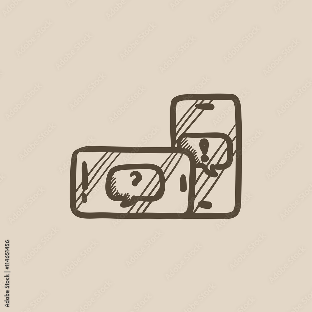 Smartphones with speech squares sketch icon. Smartphones with speech squares sketch icon.