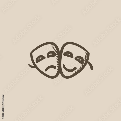 Two theatrical masks sketch icon.