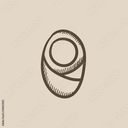 Infant wrapped in swaddling clothes sketch icon.