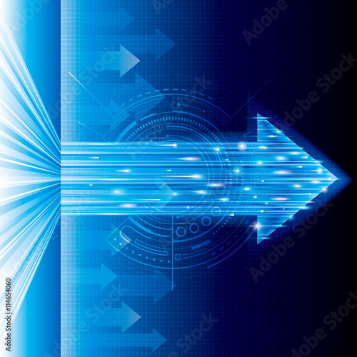 Arrow sign abstract technology blue background.