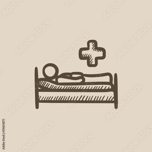 Patient lying on bed  sketch icon.