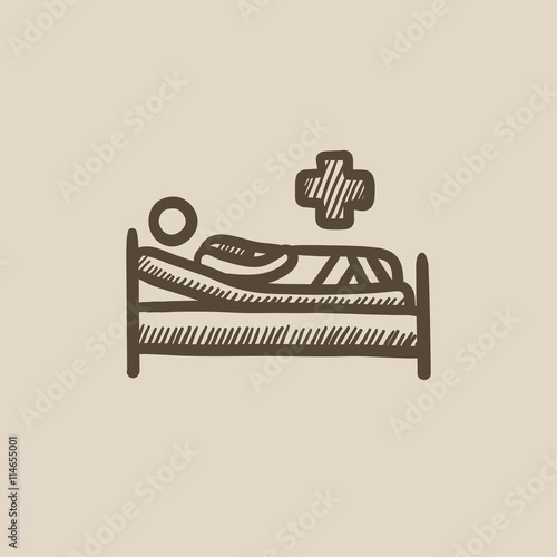 Patient lying on bed sketch icon.
