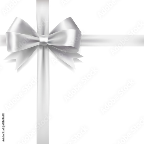  silver ribbon bow over white background. vector decorative desi