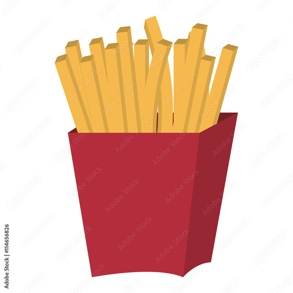 red container with yellow fries front view over isolated background, vector illustration red container with yellow fries front view over isolated background, vector illustration