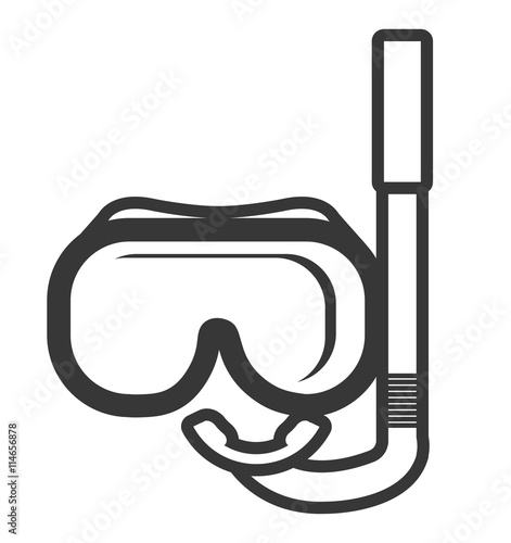black and white snorkel stuff front view over isolated background, vector illustration 