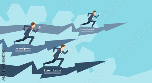 Business People Group Run Team Leader On Arrow Competition Concept