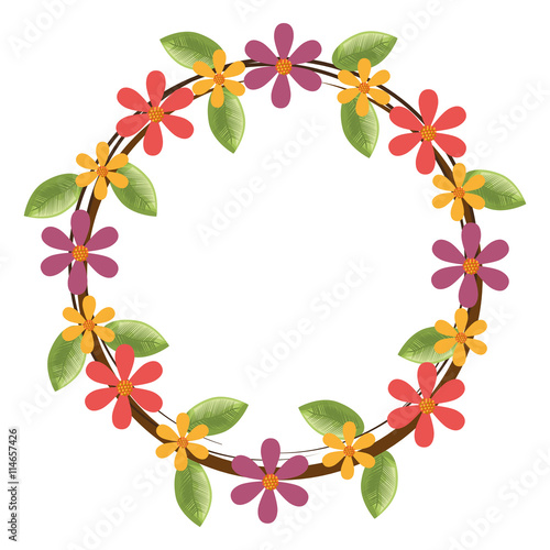 colorful flowers crown over isolated background  vector illustration
