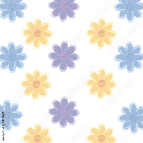 purple blue and yellow flowers over isolated background, vector illustration 