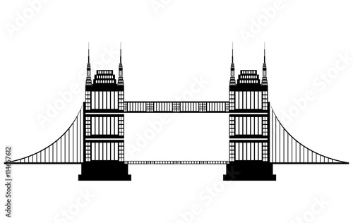 black and white bridge side view over isolated background, vector illustration 