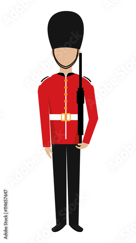 avatar human british guard front view over isolated background, vector illustration