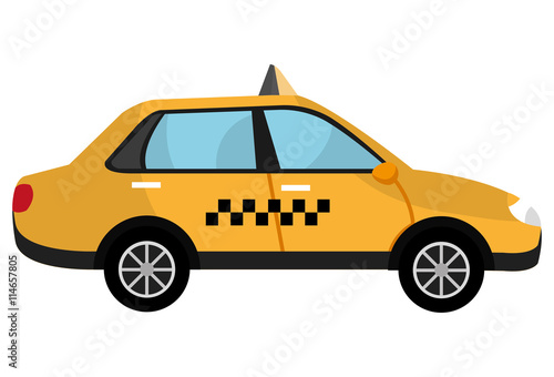 yellow taxi cab car side view over isolated background, vector illustration 