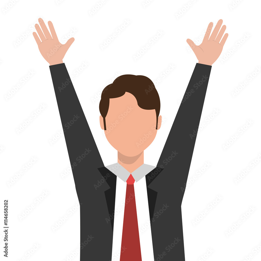 avatar business man wearing colorful clothes and raising arms over isolated background, vector illustration avatar business man wearing colorful clothes and raising arms over isolated background, vector illustration