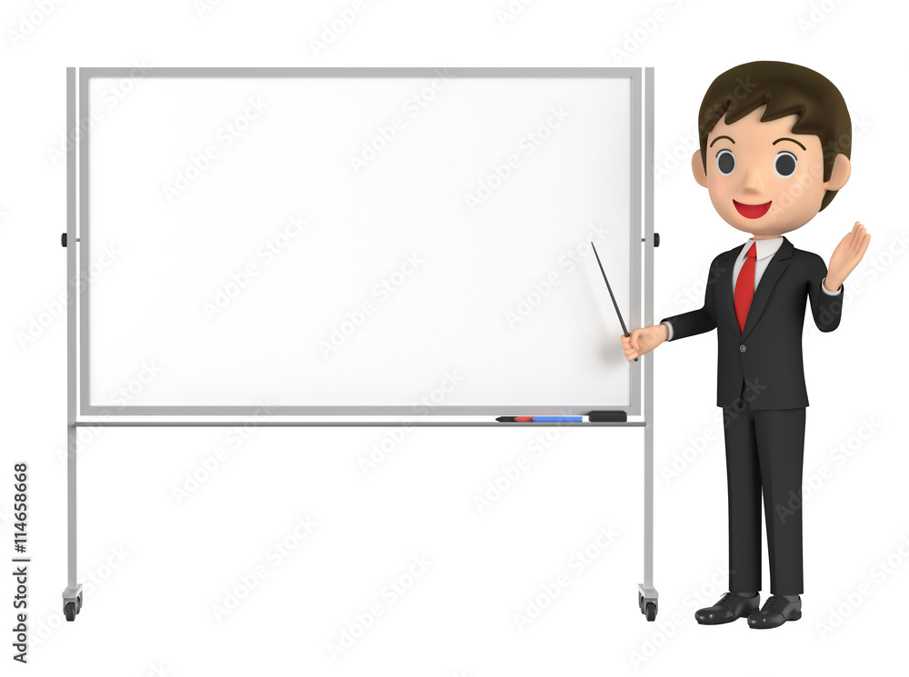 3D illustration character - The business man who illustrates by a white board. 3D illustration character - The business man who illustrates by a white board.